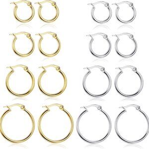 Gold Hoop Earrings Set Stainless Steel Rounded Small Hoop Earrings Set for Women
